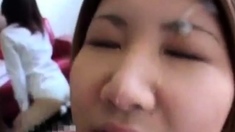 japanese girl takes a good facial
