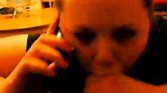 Cheating Girl on Phone With Husband While Sucking a BBC