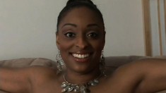 Nasty ebony chick with big natural titties gives amazing head